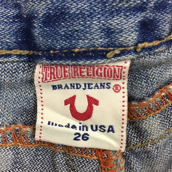 NWT TRUE RELIGION Bleach Distressed Flare Leg 5 Pocket Logo Hardware Jeans - Picture 2 of 15